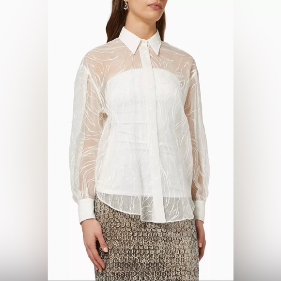 Brunello Cucinelli Dazzling Exotic Embroidery Shirt in Crispy Silk Size M NWT
